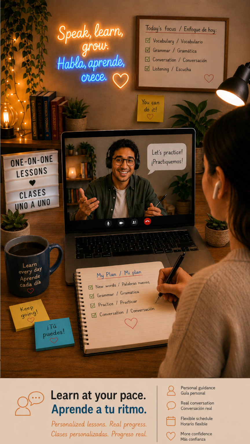 Student participating in a personalized online language lesson